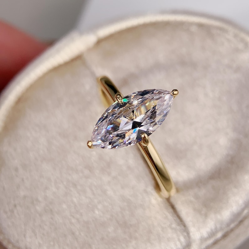 Marquise Engagement ring Gold Travel ring Unique Silver Promise ring Wedding ring Simulated diamond ring Solitaire diamond ring Gift for her