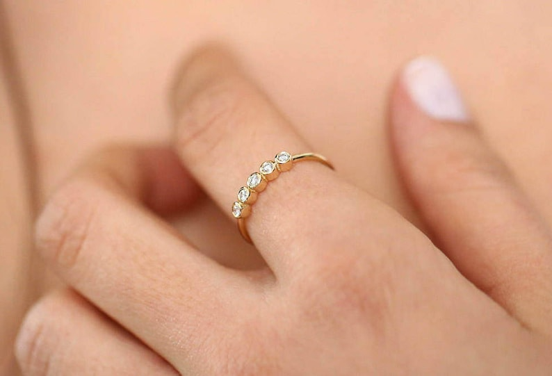 Bezel Set Diamond Band in 14k Gold / Bezel Set Diamond Ring / Simple Thin Gold Band White Diamond Ring / Diamond Bezel Set Wedding Band