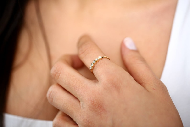 Bezel Set Diamond Band in 14k Gold / Bezel Set Diamond Ring / Simple Thin Gold Band White Diamond Ring / Diamond Bezel Set Wedding Band