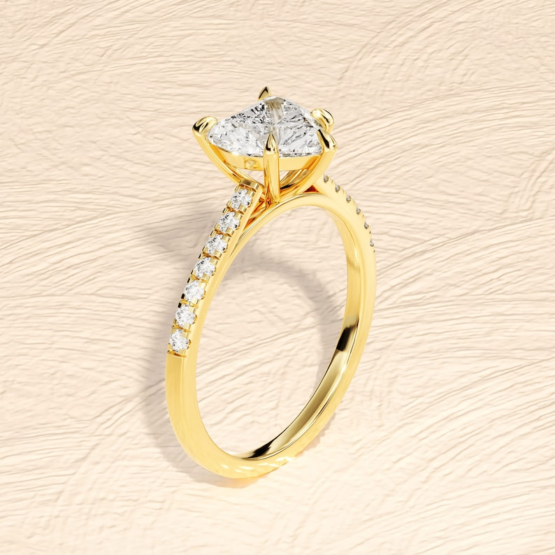 1.50 CT Heart Engagement Ring / 14K Solid Gold Promise Ring / Moissanite Half Eternity Ring / Side Stone Accented Ring
