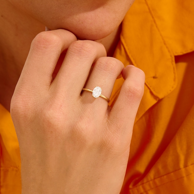 1ct Oval Cut Moissanite Solitaire Ring Solid 10k 14k 18k Gold Engagement Band Women Proposal Dainty Minimalist Classsic Yellow Rose White