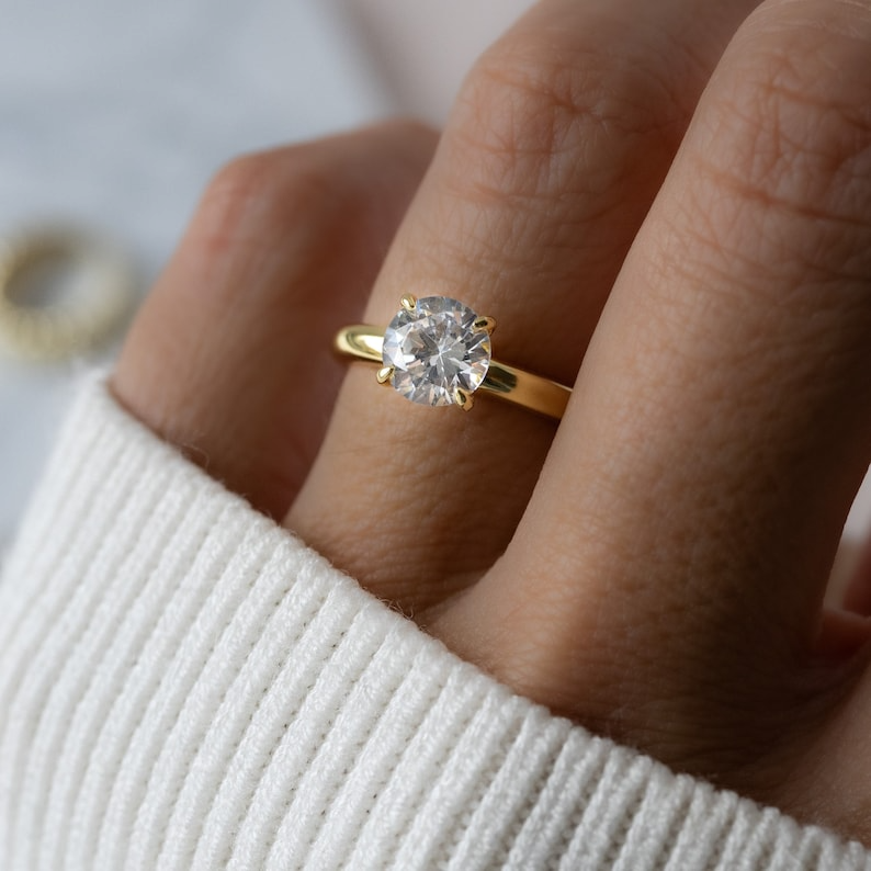 Round Solitaire Ring, Wedding Ring, Engagement Ring, Anniversary Ring, Diamond Ring, Cubic Zirconia Ring, Statement Ring, Gift for Wife