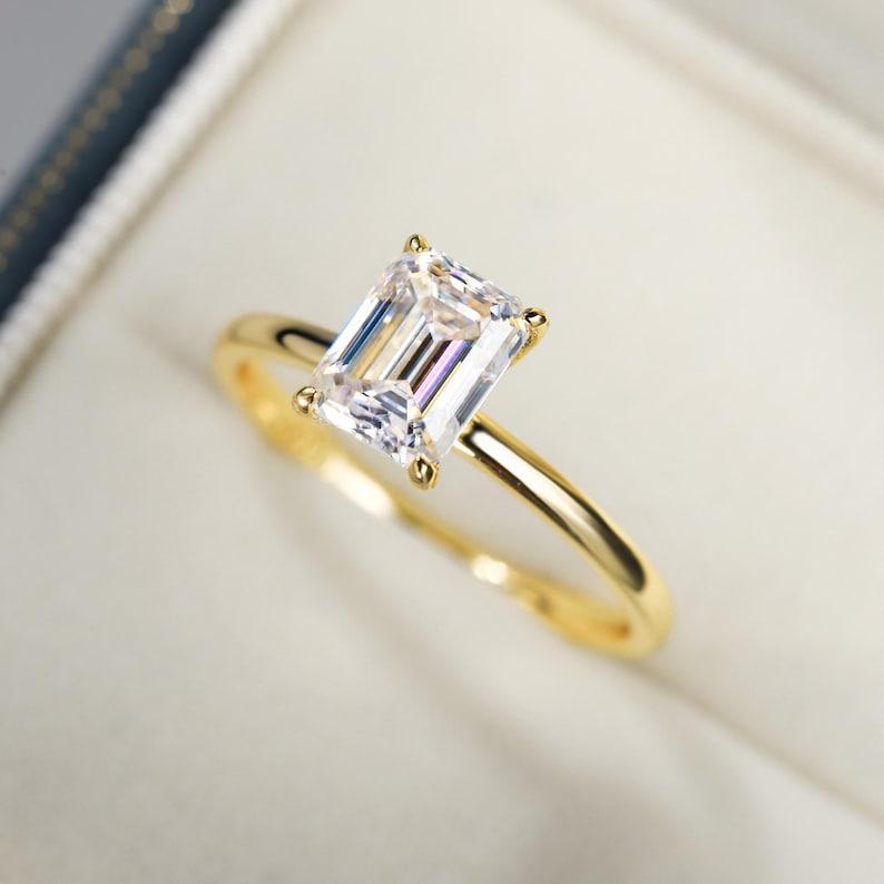 Travel Engagement Ring, Wedding Ring, Emerald Cut Simulated Diamond Ring, Sterling Silver Ring Women, Valentines Gift, Christmas Gift