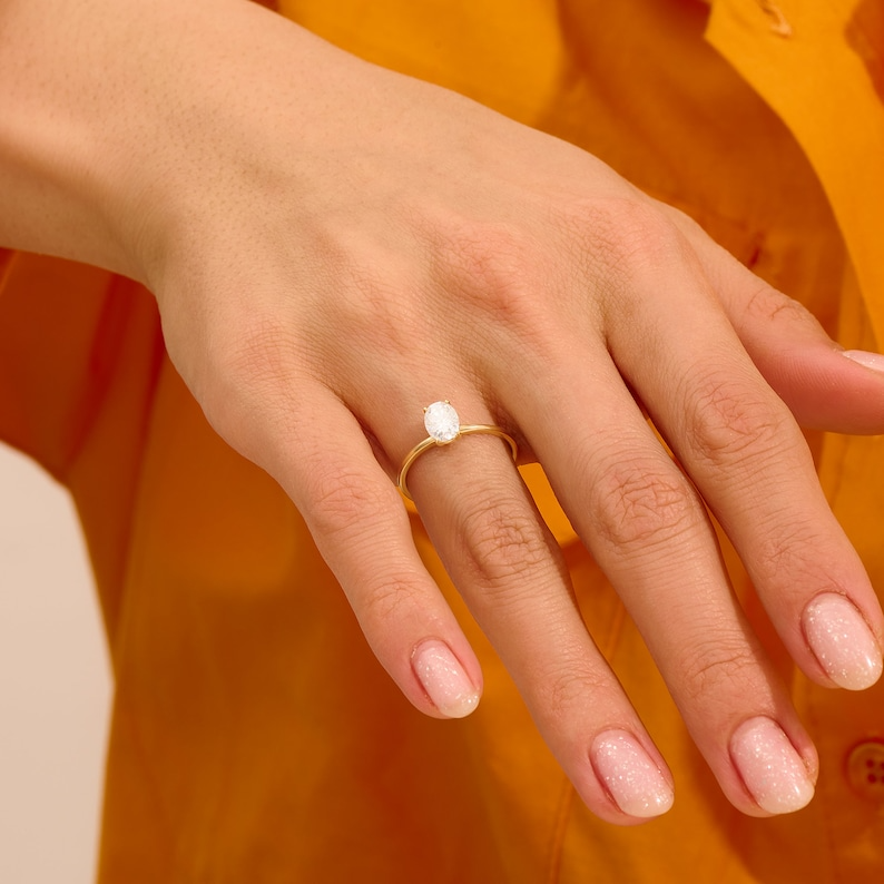 1ct Oval Cut Moissanite Solitaire Ring Solid 10k 14k 18k Gold Engagement Band Women Proposal Dainty Minimalist Classsic Yellow Rose White