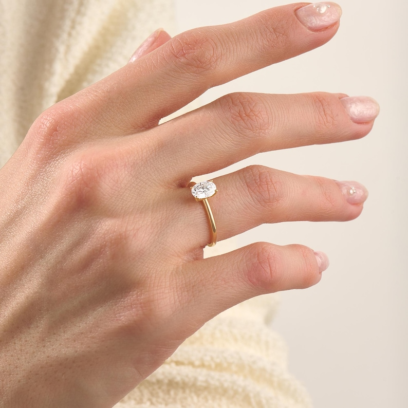 1ct Oval Cut Moissanite Solitaire Ring Solid 10k 14k 18k Gold Engagement Band Women Proposal Dainty Minimalist Classsic Yellow Rose White