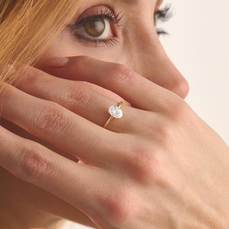 1ct Oval Cut Moissanite Solitaire Ring Solid 10k 14k 18k Gold Engagement Band Women Proposal Dainty Minimalist Classsic Yellow Rose White