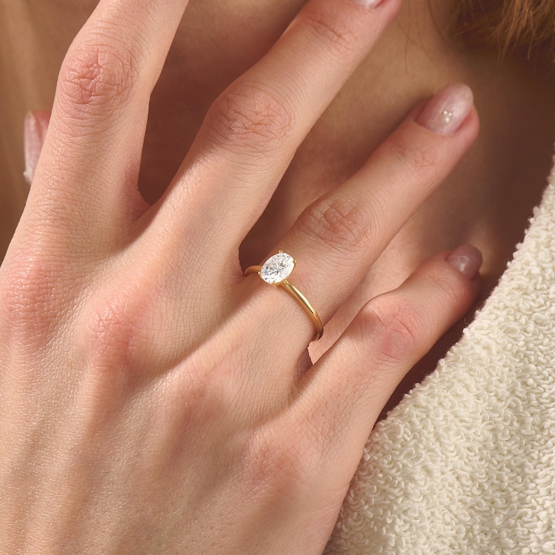 1ct Oval Cut Moissanite Solitaire Ring Solid 10k 14k 18k Gold Engagement Band Women Proposal Dainty Minimalist Classsic Yellow Rose White