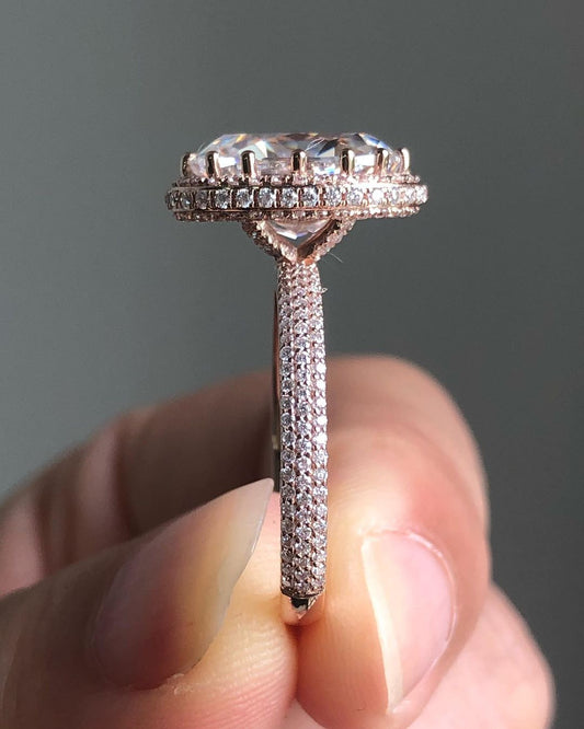 Halo Ring With Half Eternity Band, 6.3TCW Oval Cut Moissanite Diamond Engagement Ring Set, Wedding Bridal Ring Set, Anniversary Gift For Her