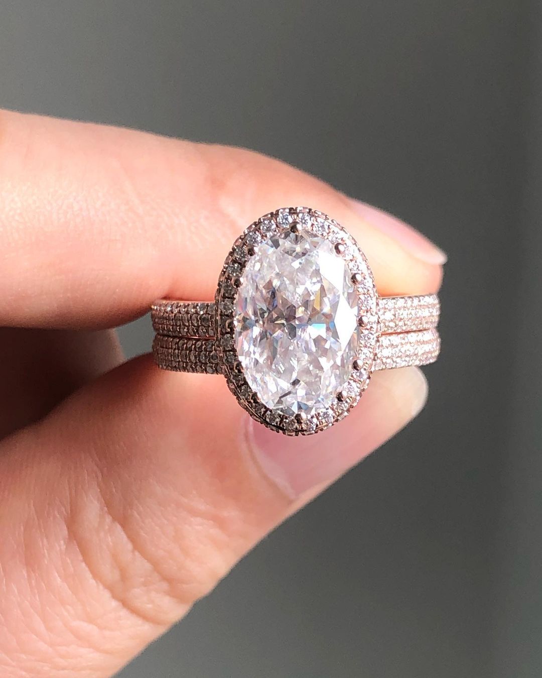 Halo Ring With Half Eternity Band, 6.3TCW Oval Cut Moissanite Diamond Engagement Ring Set, Wedding Bridal Ring Set, Anniversary Gift For Her