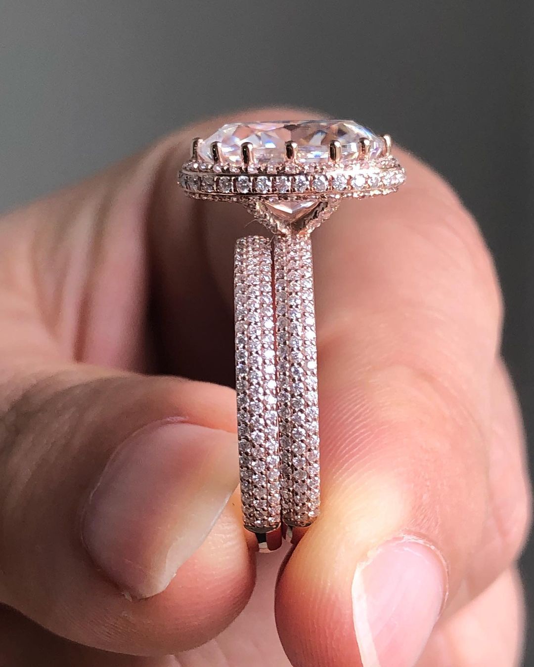 Halo Ring With Half Eternity Band, 6.3TCW Oval Cut Moissanite Diamond Engagement Ring Set, Wedding Bridal Ring Set, Anniversary Gift For Her