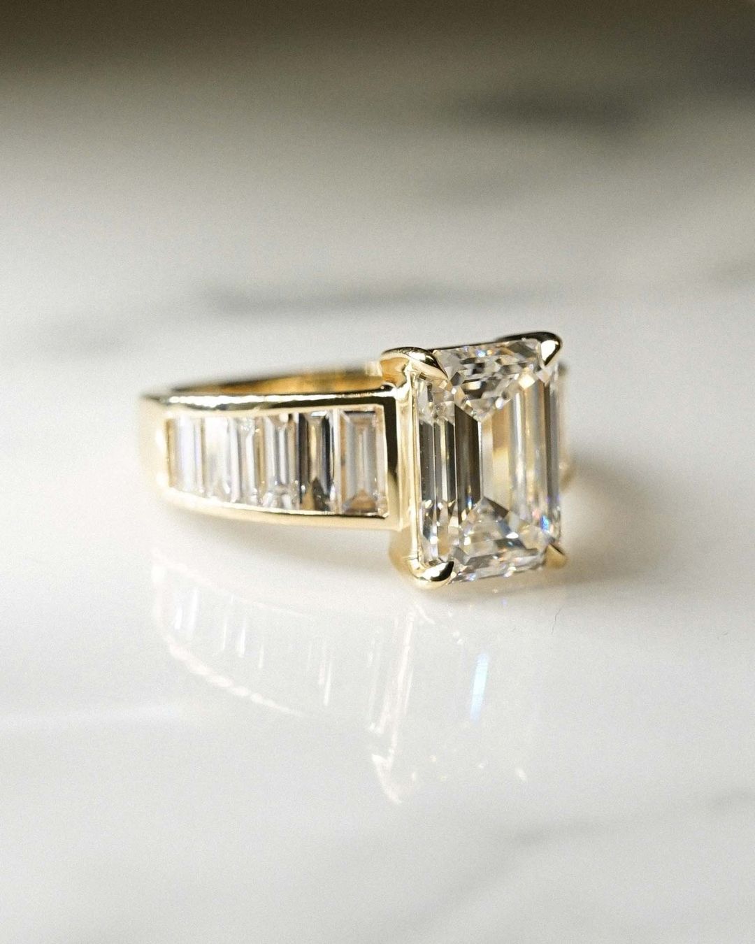 5 CT Emerald Cut Moissanite Engagement Ring, Channel Setting Ring, Tapered Baguette Ring Gold Wedding Ring,Gift for wife