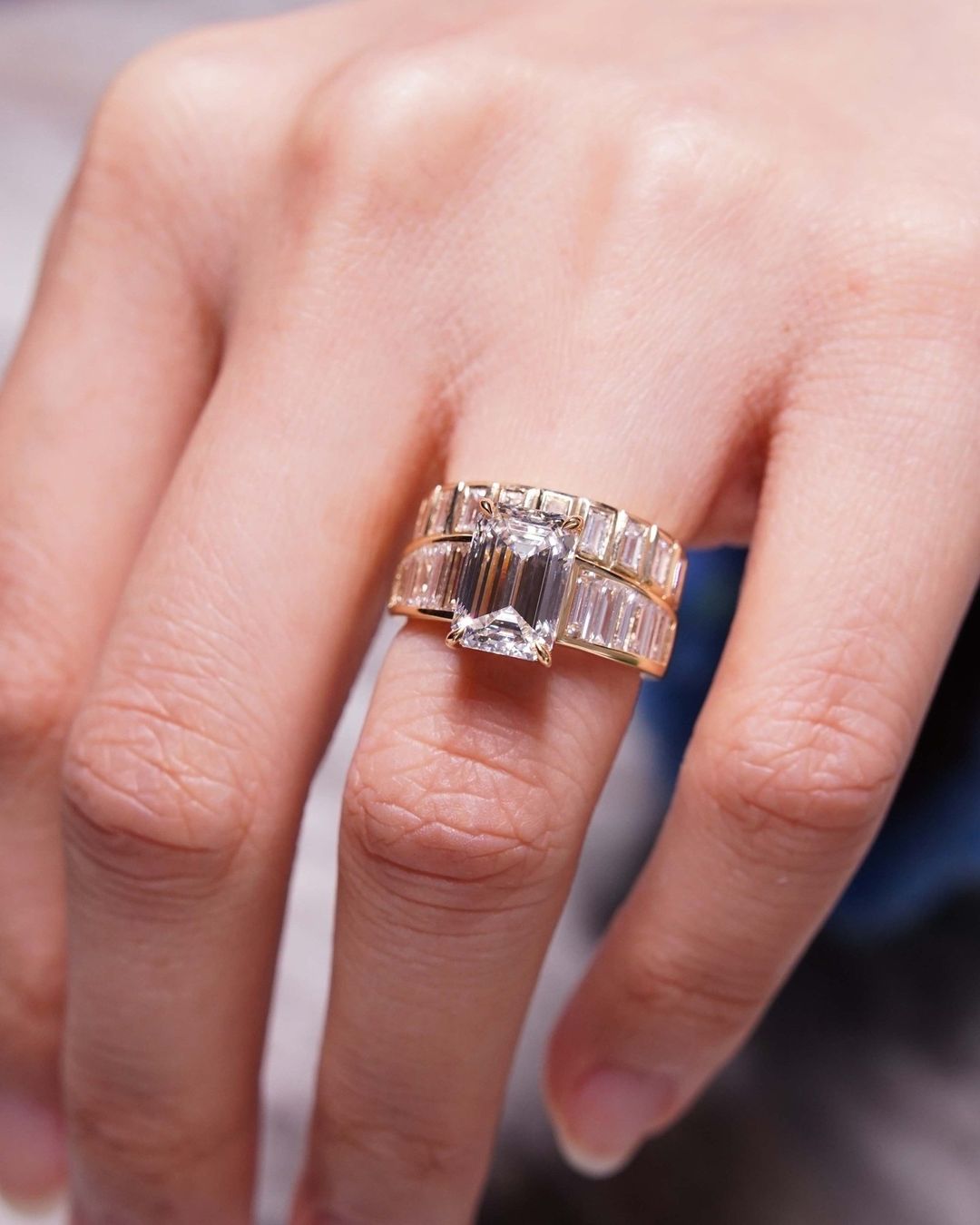 5 CT Emerald Cut Moissanite Engagement Ring, Channel Setting Ring, Tapered Baguette Ring Gold Wedding Ring,Gift for wife