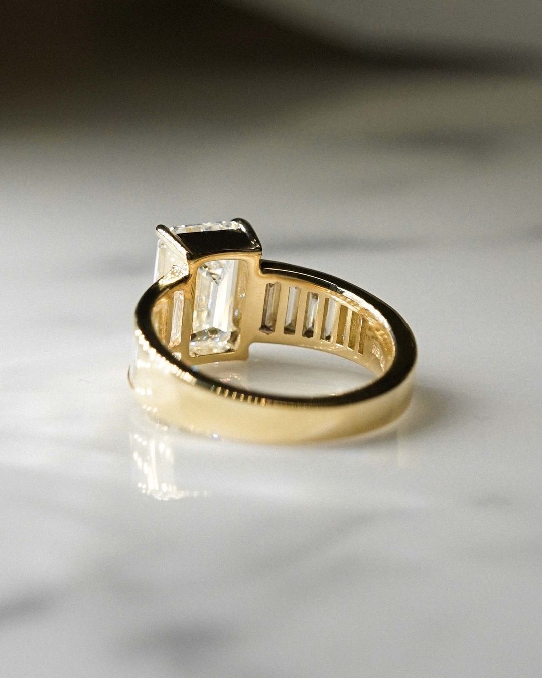 5 CT Emerald Cut Moissanite Engagement Ring, Channel Setting Ring, Tapered Baguette Ring Gold Wedding Ring,Gift for wife