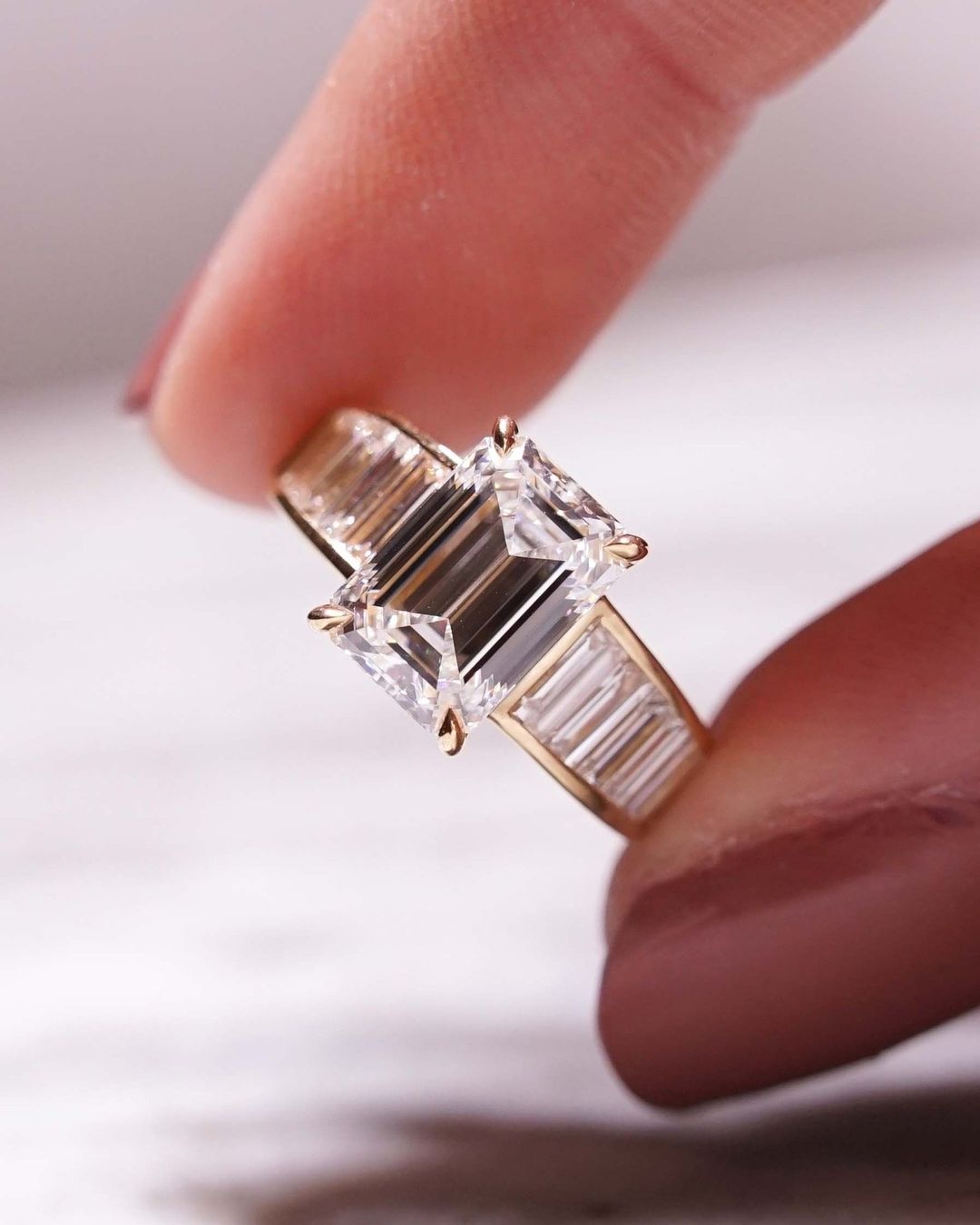 5 CT Emerald Cut Moissanite Engagement Ring, Channel Setting Ring, Tapered Baguette Ring Gold Wedding Ring,Gift for wife