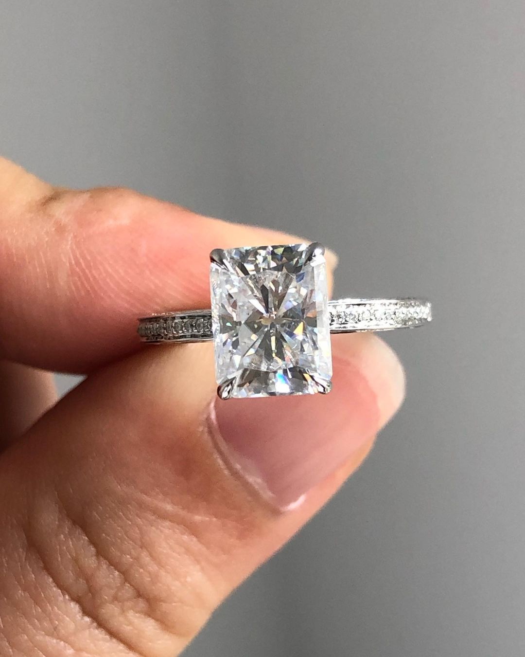 Radiant Cut 5.30 Carat IGI Certified E Color VVS2 Clarity Lab Grown Diamond Engagement Ring Hidden Halo and Side Round Diamonds, Gift for wift