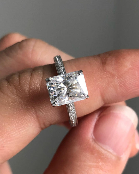 Radiant Cut 5.30 Carat IGI Certified E Color VVS2 Clarity Lab Grown Diamond Engagement Ring Hidden Halo and Side Round Diamonds, Gift for wift